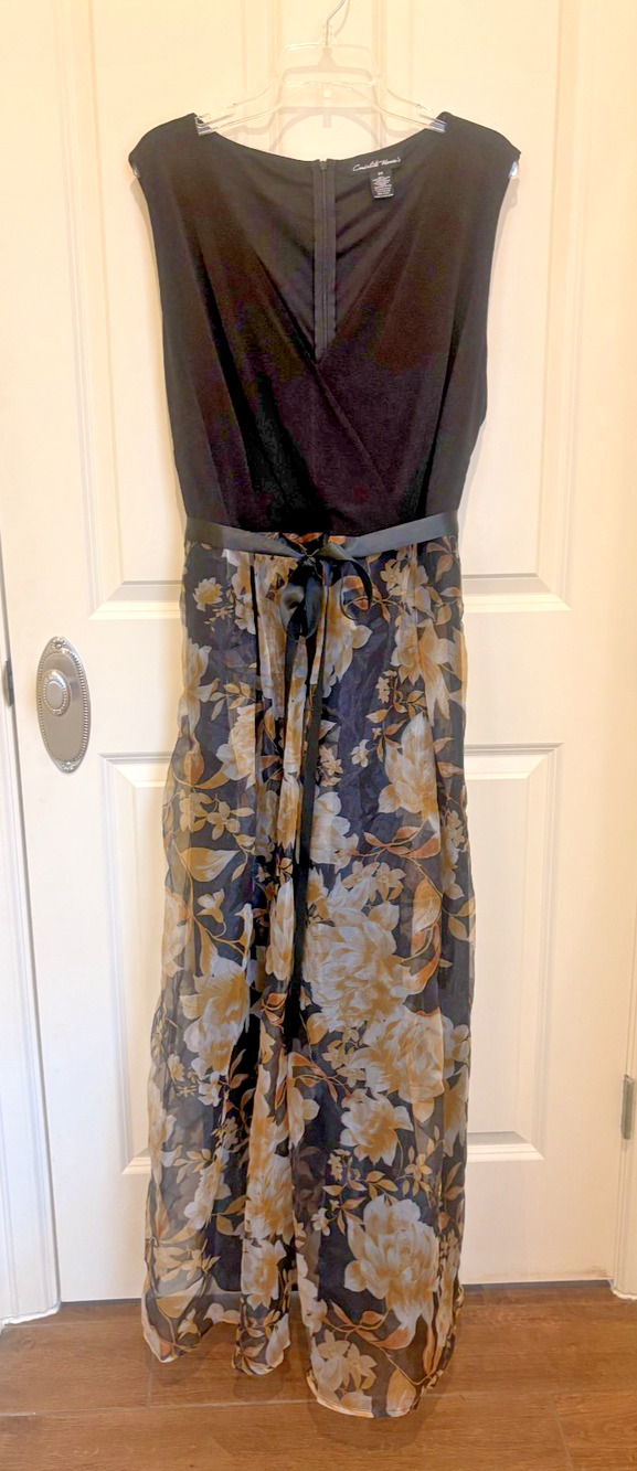 Candalite Woman Black And Floral Dress With Waist Ribbon Size 3x